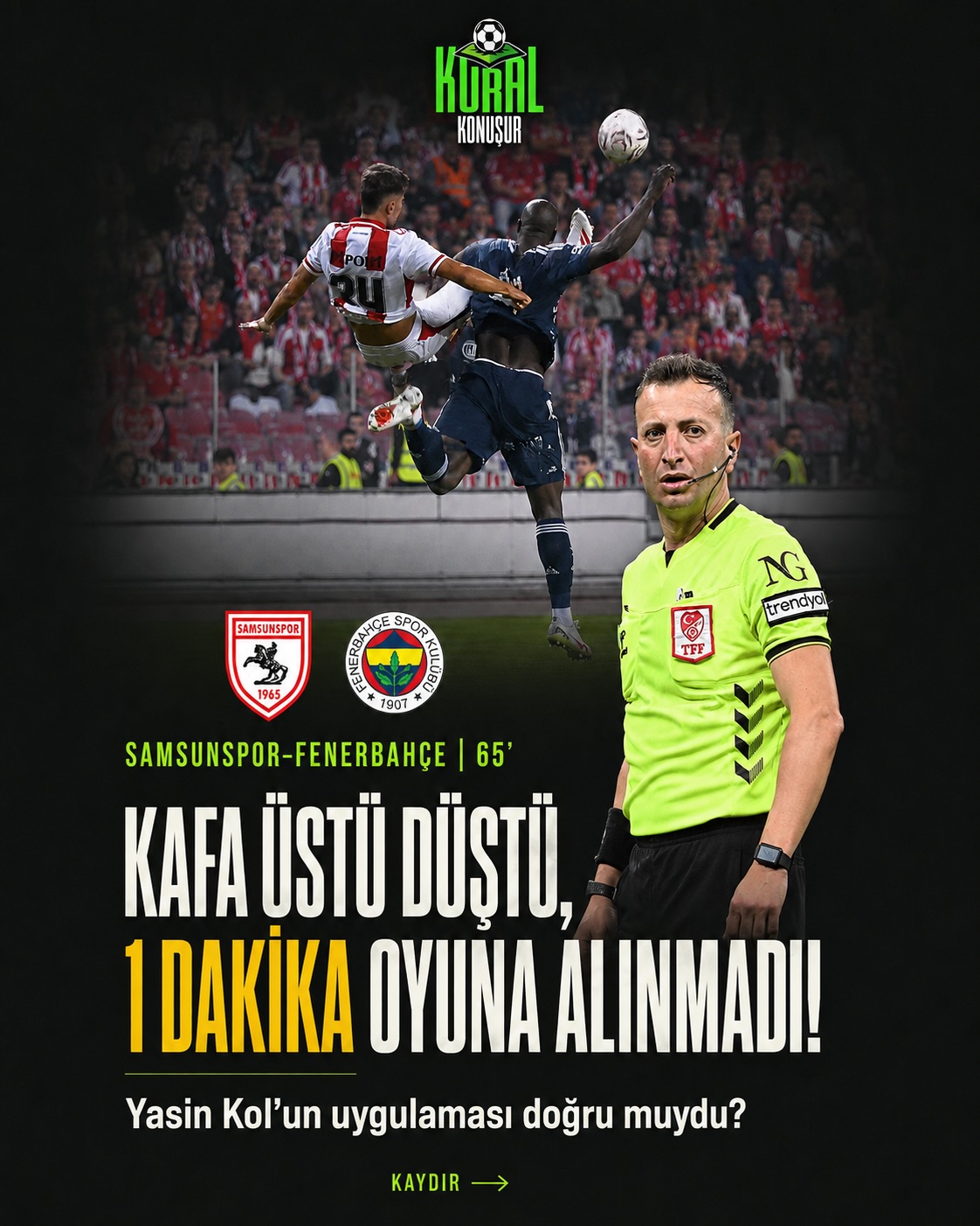 Samsunspor–Fenerbahçe maçının 65. dakikasında Guarino, hava topu mücadelesinin ardından kontrolsüz şekilde…