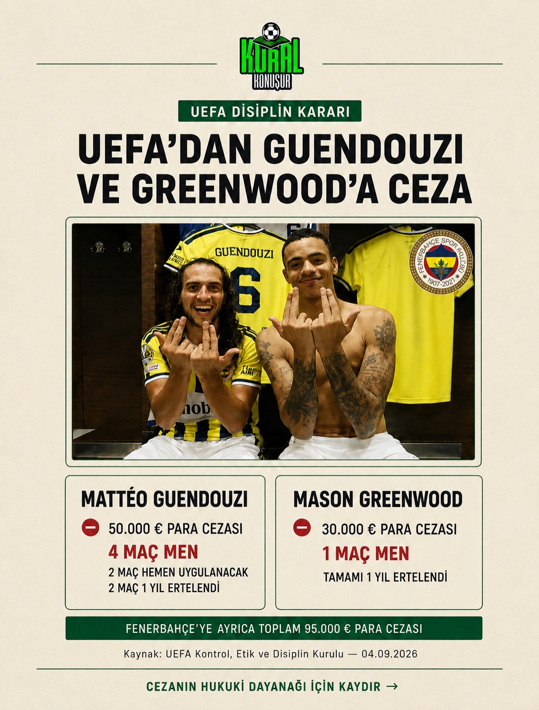 UEFA, Olympique Lyon–Fenerbahçe maçının ardından disiplin kararlarını açıkladı.