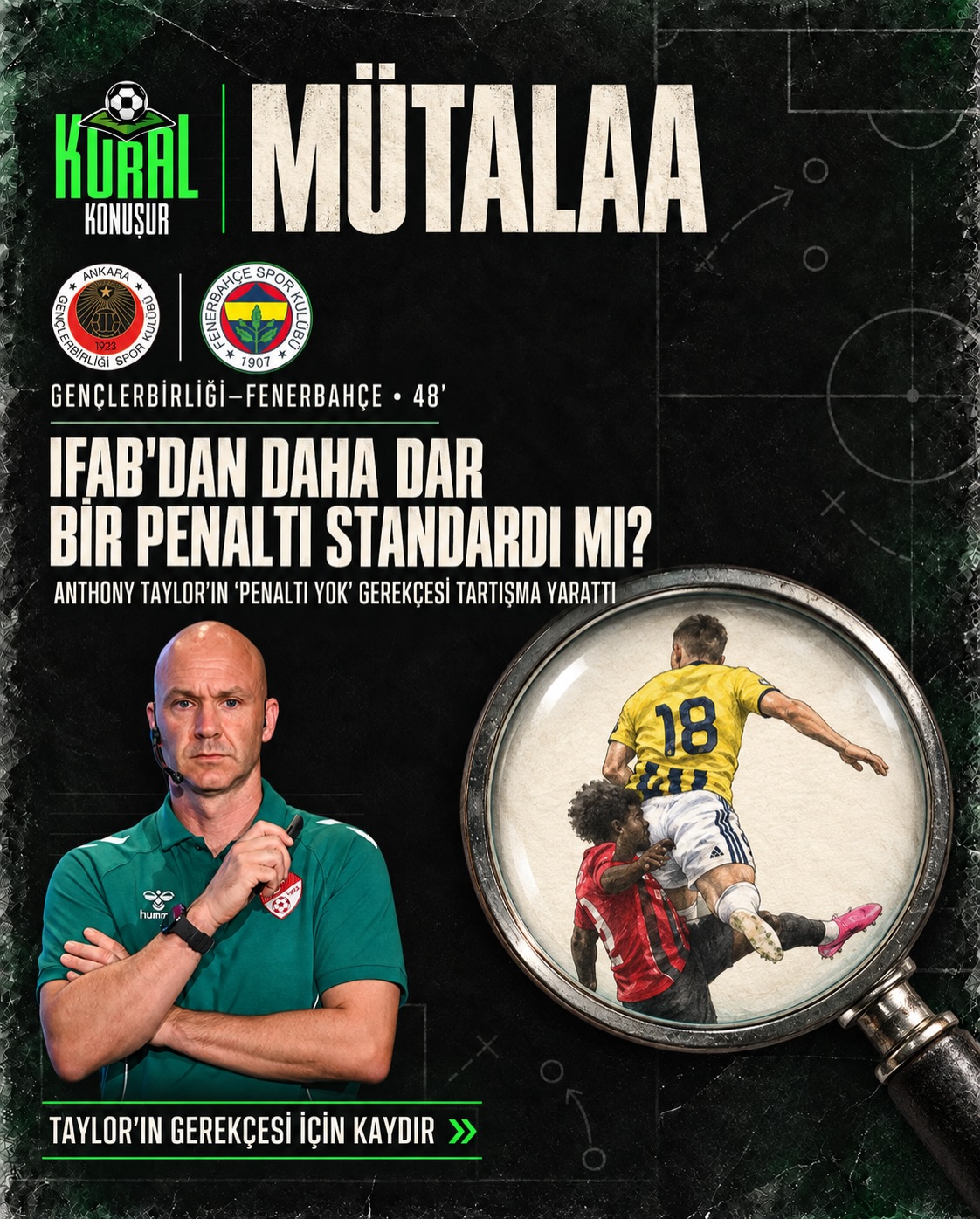 TFF Elit Hakem Direktörü Anthony Taylor, Gençlerbirliği–Fenerbahçe maçındaki tartışmalı pozisyonda…