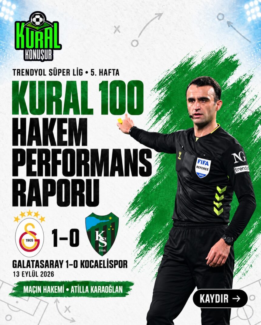Atilla Karaoğlan’ın Galatasaray–Kocaelispor maçındaki performansı Kural 100’de 71 puan: SINIRDA.