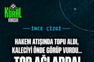 Hakem atışında topu alan oyuncu, kaleciyi önde görüp doğrudan kaleye vurdu…